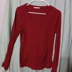 Active USA Burgundy V-Neck Long Sleeve Top